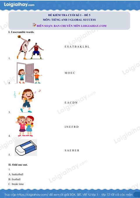 Đề thi học kì 1 Tiếng Anh 3 Global Success - Đề số 5